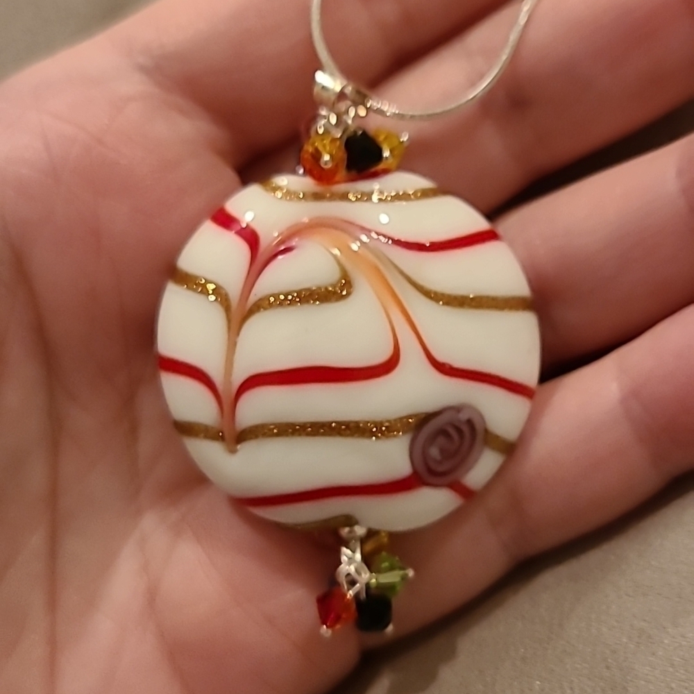 Glass circle sterling silver necklace